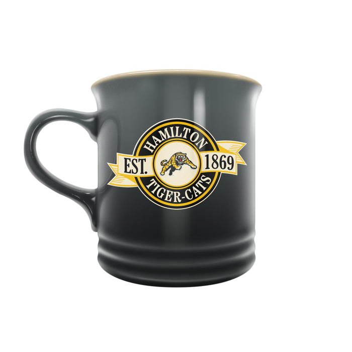 Tasse en grès de 14 oz des Stampeders de Calgary de la LCF, motif de bannière