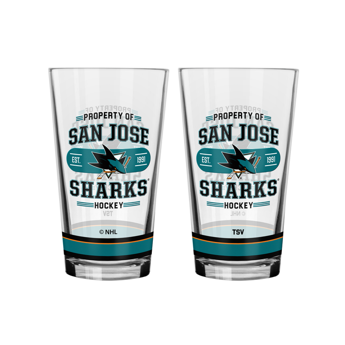 NHL San Jose Sharks Property of 16 oz 2-pack Mixing Glass