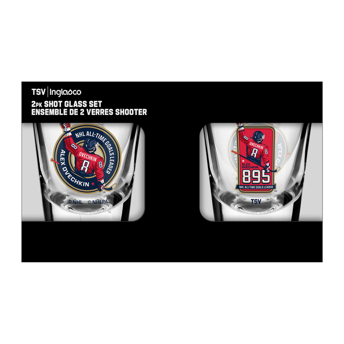 NHLPA Alex Ovechkin Washington Capitals 895 All-Time Goals Leader 2oz Shot Glass 2-Pack