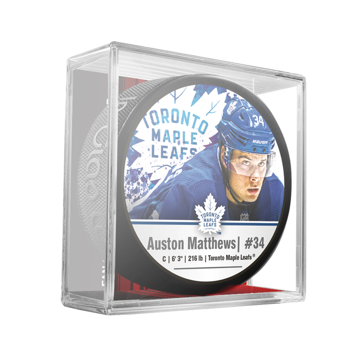 NHLPA Auston Matthews #34 Toronto Maple Leafs Souvenir Hockey Puck In Cube