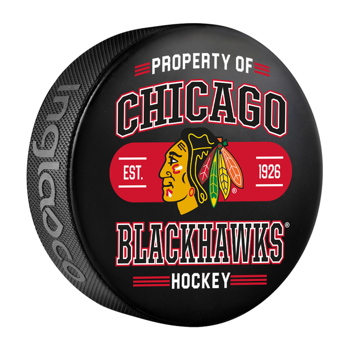 Les Blackhawks de Chicago de la LNH possèdent une rondelle de hockey de collection souvenir