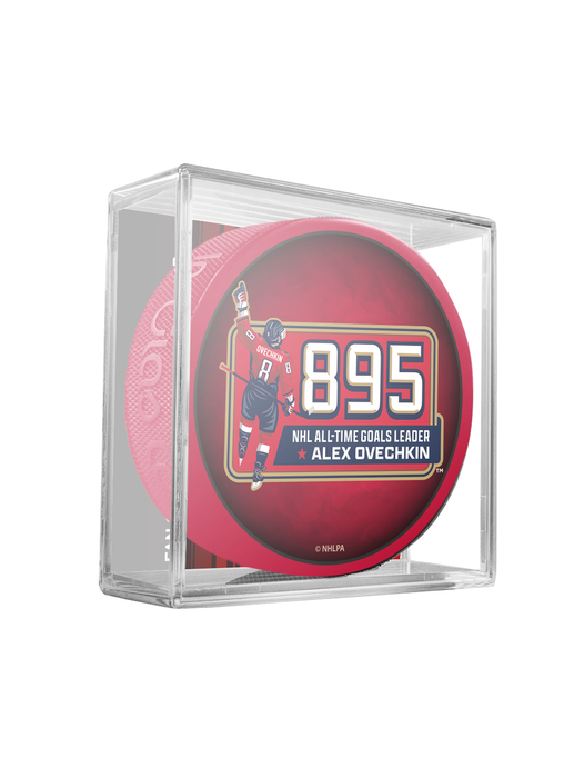 NHLPA Alex Ovechkin Capitals de Washington Leader de tous les temps 895 Souvenir de collection Rondelle rouge - Dans le cube