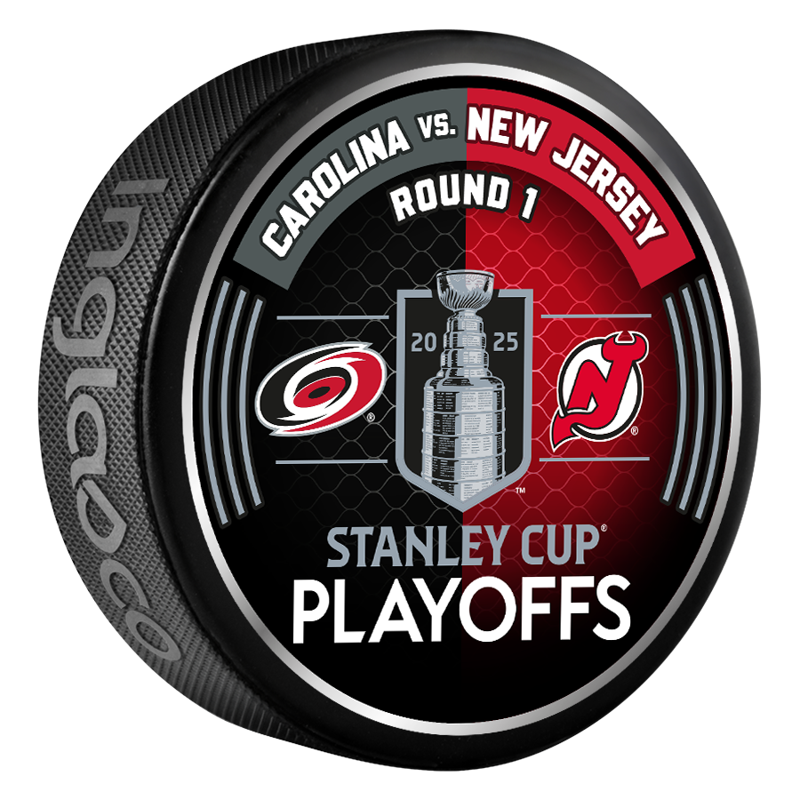NHL 2025 Round 1 Playoffs Match-Up Carolina Hurricanes Vs New Jersey Devils Souvenir Collector Puck