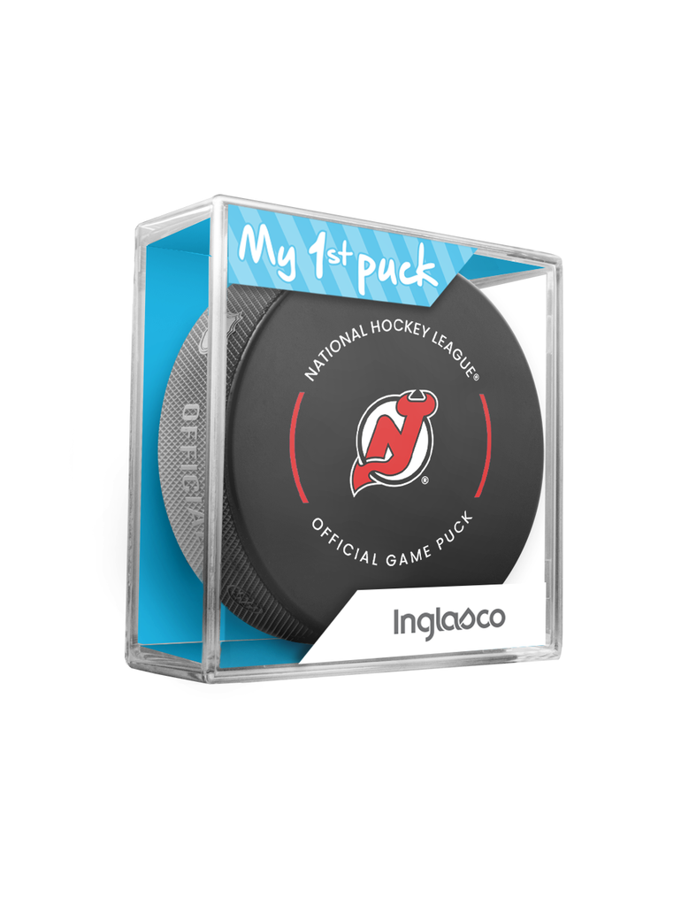 NHL New Jersey Devils Officially Licensed 2023-2024 Team Game Puck Design In Cube - New Fan Blue