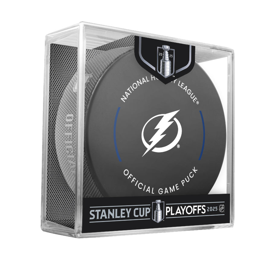 NHL Tampa Bay Lightning 2025 Official Playoffs Game Hockey Puck Design In Cube