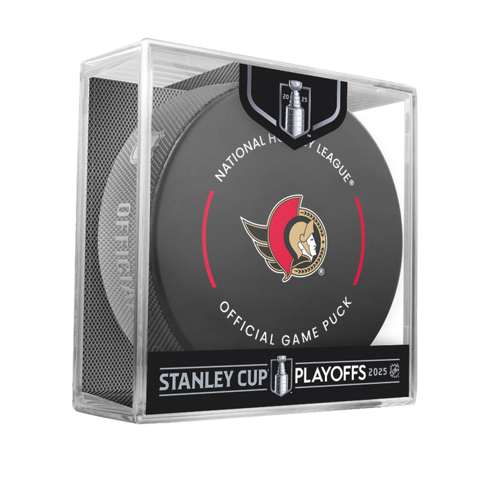 NHL Ottawa Senators 2025 Official Playoffs Game Hockey Puck Design In Cube