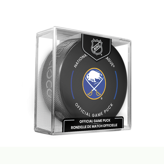 NHL Buffalo Sabres Officially Licensed 2025-2026 Game Puck Design In Cube