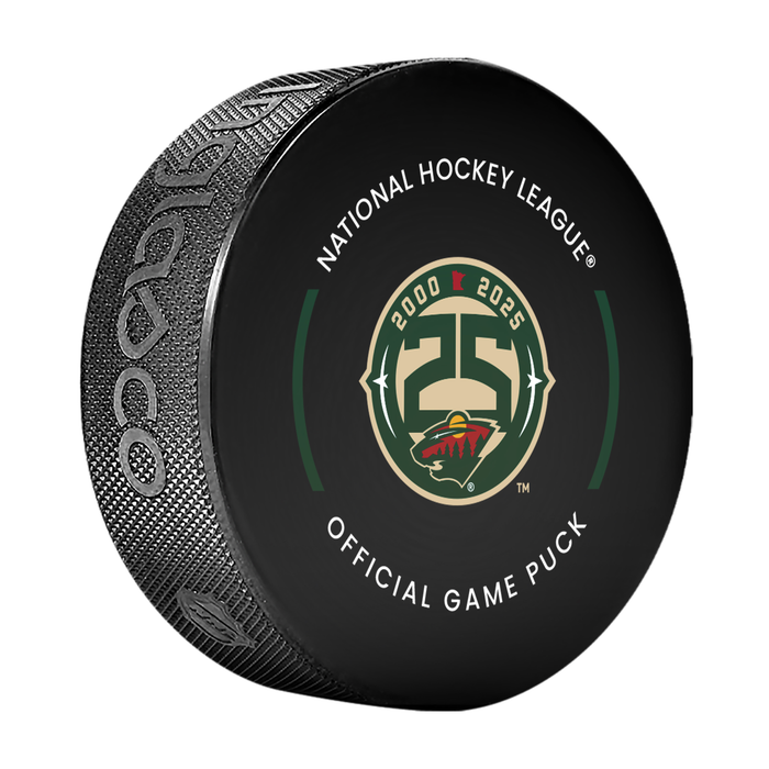 Rondelle de jeu officielle du Wild du Minnesota de la LNH pour le 25e anniversaire de la saison 2025-2026, en cube