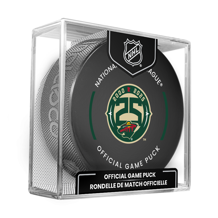 Rondelle de jeu officielle du Wild du Minnesota de la LNH pour le 25e anniversaire de la saison 2025-2026, en cube