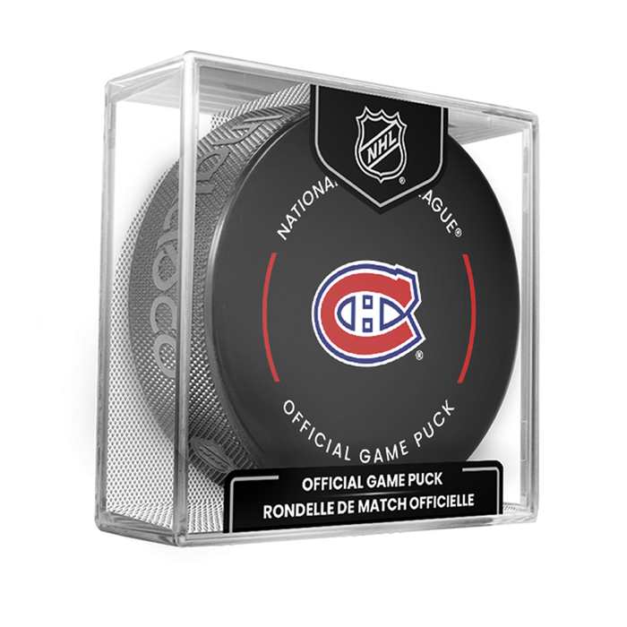 NHL Montreal Canadiens Officially Licensed 2025-2026 Game Puck Design In Cube