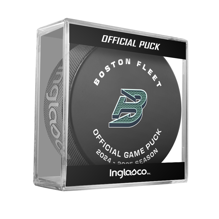 PWHL Boston Fleet Official 2024-25 Game Hockey Puck- In Cube