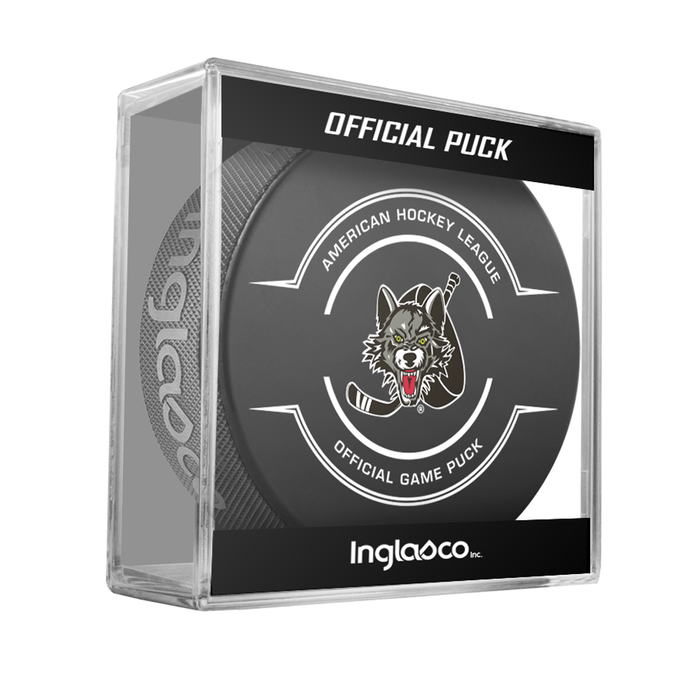 AHL Chicago Wolves 2024-25 Official Game Hockey Puck In Cube