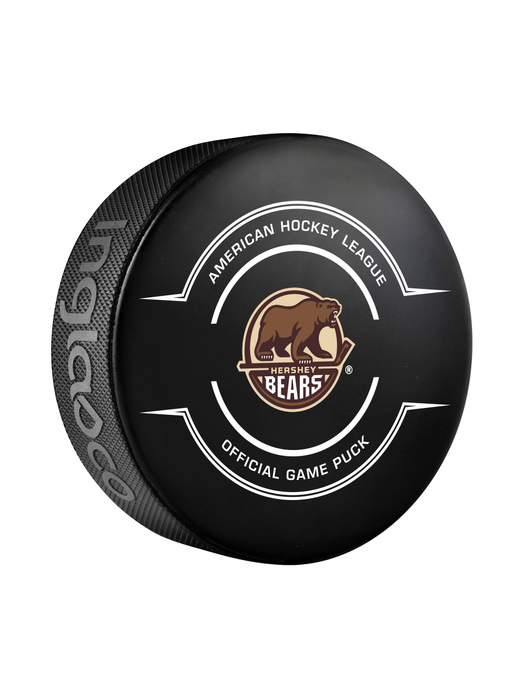 Rondelle de hockey officielle des Hershey Bears de la AHL 2024-25 dans un cube