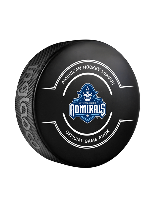 Rondelle de hockey officielle des Milwaukee Admirals de la AHL 2024-25 dans un cube