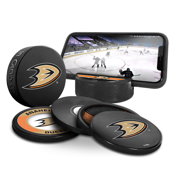 Coffret de 3 souvenirs de la LNH pour les Ducks d'Anaheim. Comprend : 1 rondelle de hockey classique officielle de la LNH, 4 sous-verres et 1 support pour appareil multimédia.