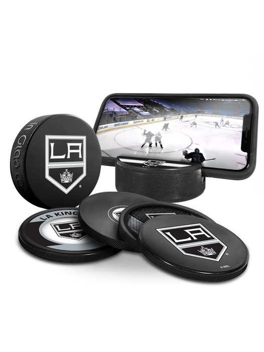 NHL Los Angeles Kings Ultimate Fan 3-Pack. Includes: 1 NHL Official Classic Souvenir Hockey Puck / 4 Coasters / 1 Media Device Holder