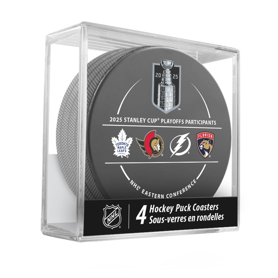 NHL Stanley Cup Playoffs 2025 All Participants Puck Coasters 4-Pack In Cube