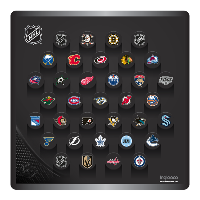 NHL Mini Hockey Puck Wall Plaque. All NHL 32 Team Classic Souvenir Collector Mini Pucks + 3 NHL Shield Mini Pucks