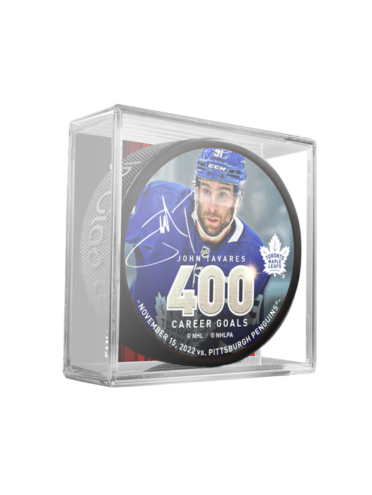 NHLPA John Tavares Toronto Maple Leafs 400 Goals Souvenir Hockey Puck In Cube