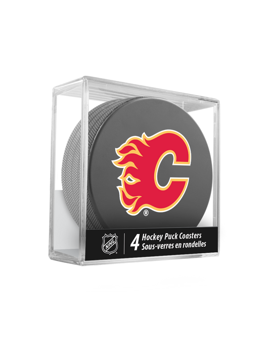 NHL Calgary Flames Hockey Puck Drink Coasters (4-Pack) In Cube