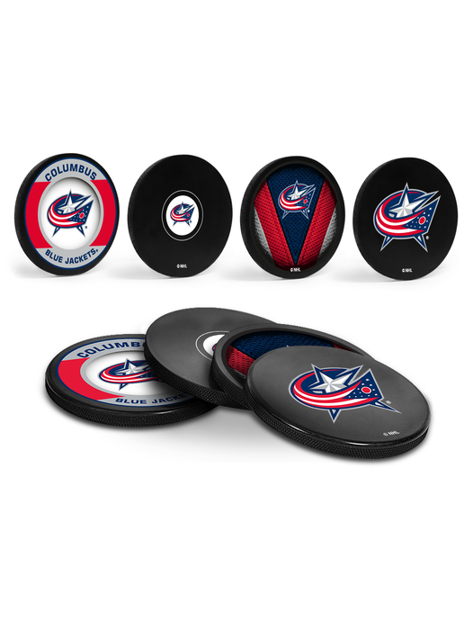 Sous-verres à boisson Hockey Puck des Blue Jackets de Columbus de la LNH (paquet de 4) en cube