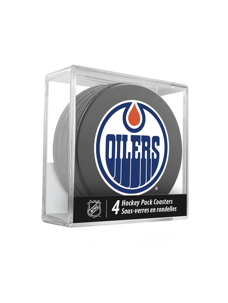 NHL Edmonton Oilers Hockey Puck Drink Coasters (4-Pack) In Cube