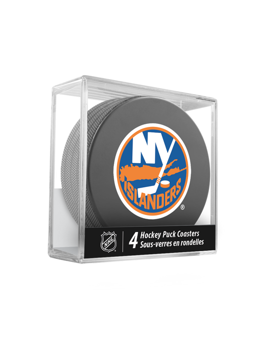 NHL New York Islanders Hockey Puck Drink Coasters (4-Pack) In Cube