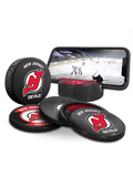 NHL New Jersey Devils Ultimate Fan 3-Pack. Includes: 1 NHL Official Classic Souvenir Hockey Puck / 4 Coasters / 1 Media Device Holder