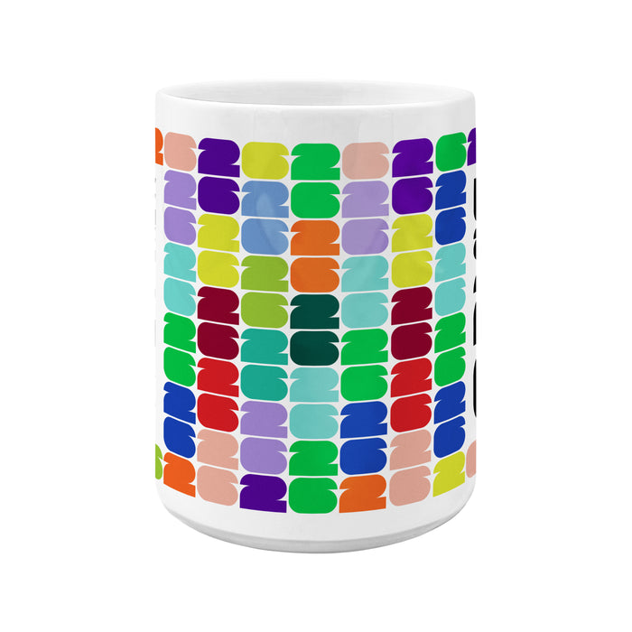 FIFA World Cup 26 white ceramic mug back view, all-over multicolor 26 numeral pattern