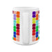 FIFA World Cup 26 white ceramic mug centered handle view, multicolor 26 numerals wrapping body