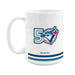 MLB Toronto Blue Jays 50th Season white ceramic 15 oz coffee mug with retro 50 logo and stripe band