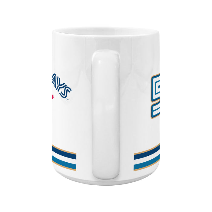 MLB Toronto Blue Jays 50th Season mug handle profile showing wraparound wordmark and 50 anniversary logo