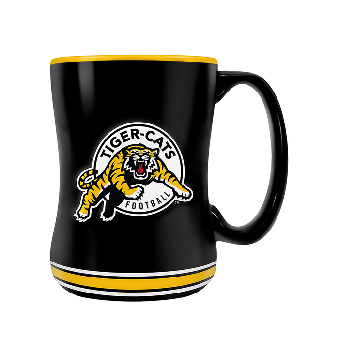 Tasse sculptée avec écusson de l'équipe des Tiger-Cats de Hamilton de la LCF (14 oz)