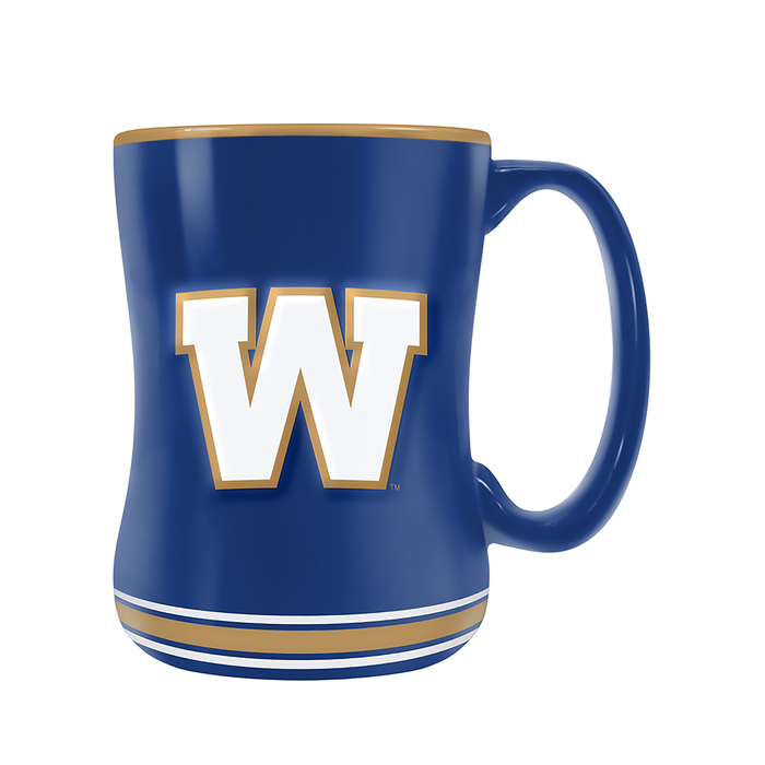Tasse sculptée avec écusson de l'équipe des Blue Bombers de Winnipeg de la LCF (14 oz)