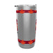 FIFA Canada 20 oz stainless travel tumbler rear view showing red bands and orange mosaic maple leafs