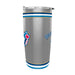 MLB Toronto Blue Jays 50th Season 20 oz tumbler side profile showing brushed steel and stripe band