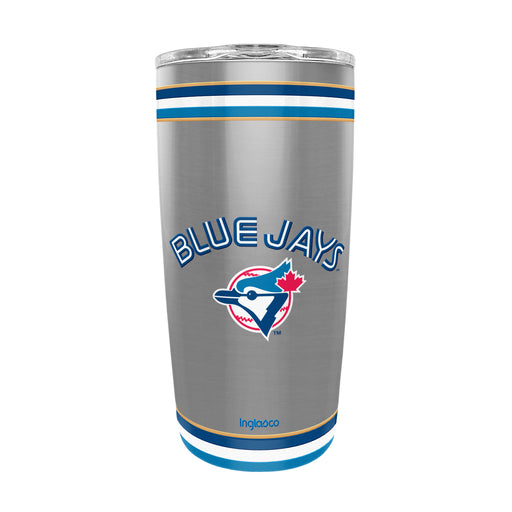 MLB Toronto Blue Jays 20 oz stainless tumbler back view with arched wordmark and retro bird crest