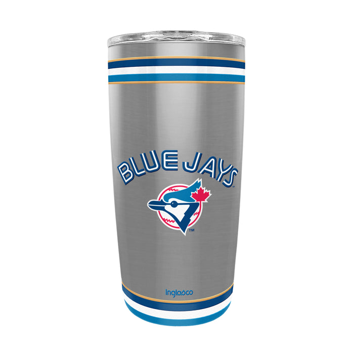MLB Toronto Blue Jays 20 oz stainless tumbler back view with arched wordmark and retro bird crest
