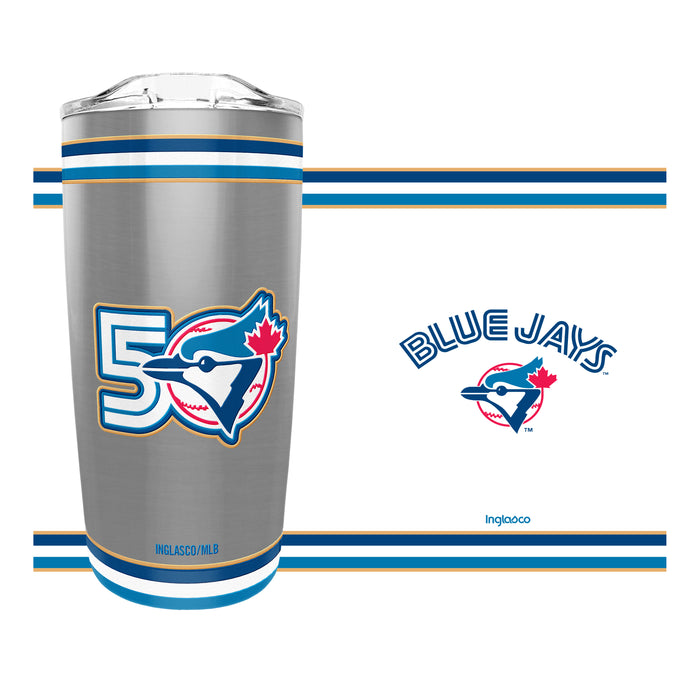 MLB Toronto Blue Jays 50th Season 20 oz stainless tumbler product layout with full wraparound graphics
