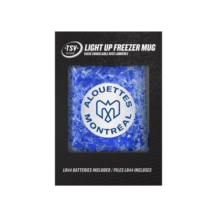 CFL Montreal Alouettes 16 OZ Plastic Light up Freezer Mug Glass Blue