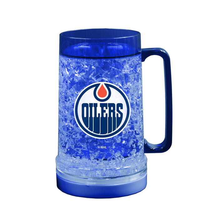 NHL Edmonton Oilers 16 OZ Plastic Light up Freezer Mug Glass Blue
