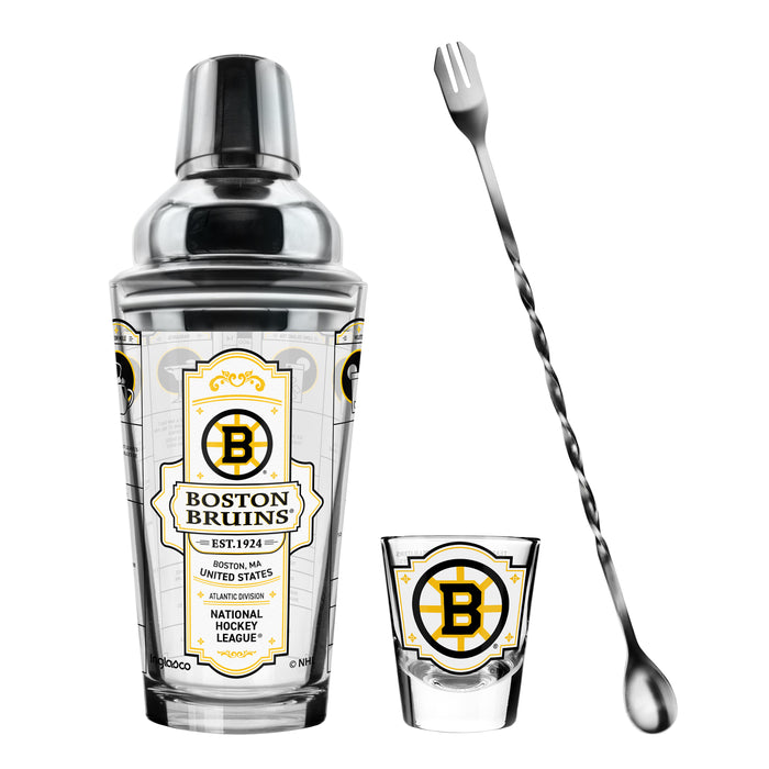 NHL Boston Bruins Bartender Mixing Glass & Shot Glass Shaker Set