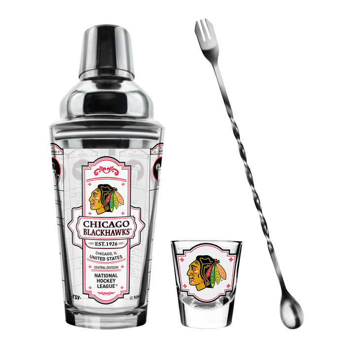 NHL Chicago Blackhawks Bartender Mixing Glass & Shot Glass Shaker Set