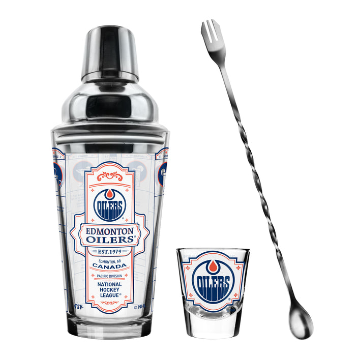 NHL Edmonton Oilers Bartender Mixing Glass & Shot Glass Shaker Set