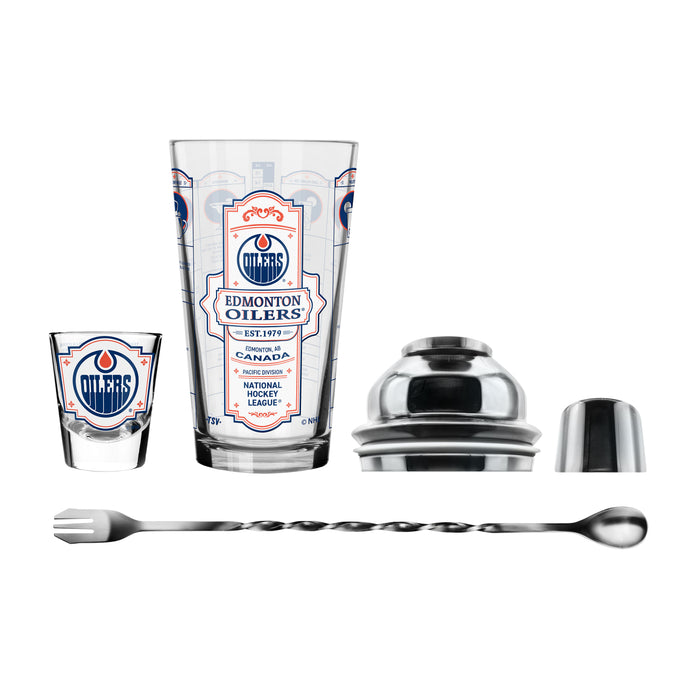 NHL Edmonton Oilers Bartender Mixing Glass & Shot Glass Shaker Set