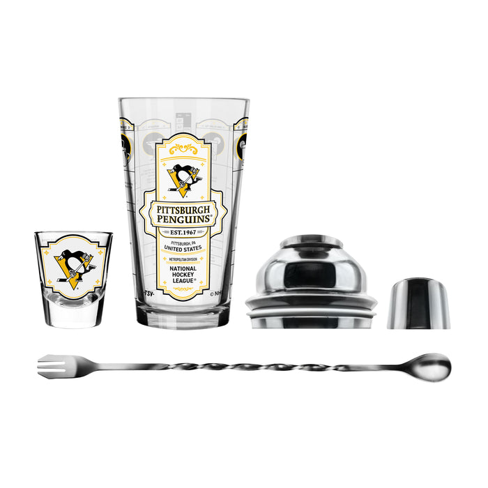 NHL Pittsburgh Penguins Bartender Mixing Glass & Shot Glass Shaker Set