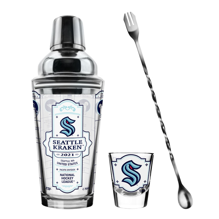 NHL Seattle Kraken Bartender Mixing Glass & Shot Glass Shaker Set