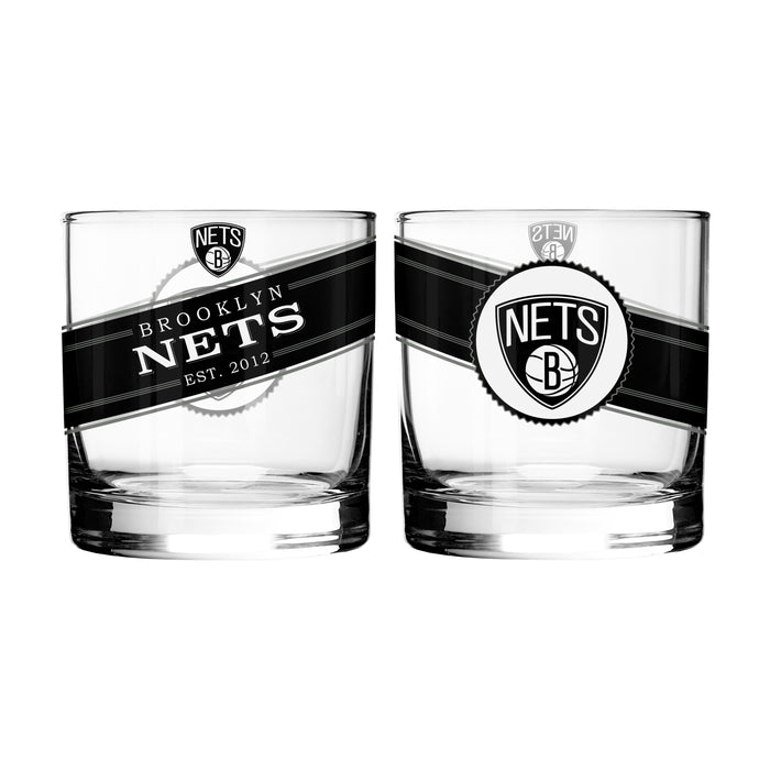 NBA Brooklyn Nets 10 Oz 2 Pack Rock Glass Black Label