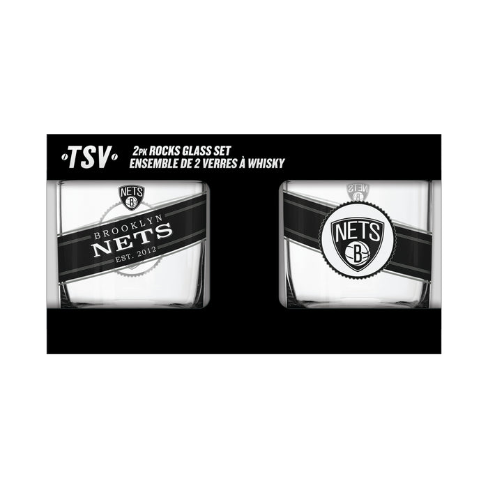 NBA Brooklyn Nets 10 Oz 2 Pack Rock Glass Black Label