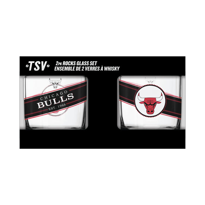 NBA Chicago Bulls 10 Oz 2 Pack Rock Glass Black Label